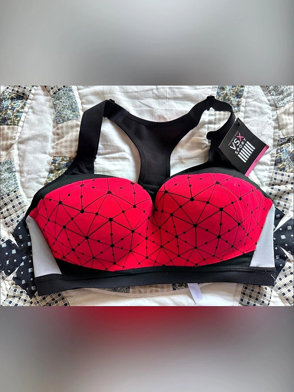 Victoria's Secret VSX Sport Bra Geometric Pink & Black Sports Bra 34D NWT